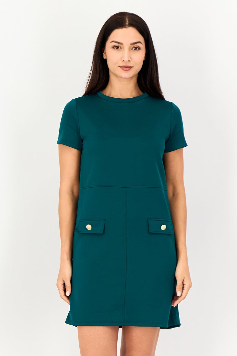 promod Women Plain Mini Casual Dress, Forest Green - Image 1